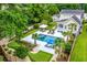 Stunning aerial view showcasing a backyard oasis with a pool, lounge area, and a unique putting green feature at 619 Thomas Glenn Ct, Charleston, SC 29412