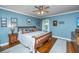 Cozy bedroom features calming blue walls, wood floors, and ample natural light at 802 Robert E. Lee Blvd, Charleston, SC 29412