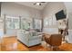 Bright living room with vaulted ceilings, fireplace, hardwood floors, and access to outdoor patio at 8320 Tyrian Path, North Charleston, SC 29418