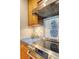 Close up of a modern kitchen with stainless steel oven and custom blue tile at 1 King St # 209 & 210, Charleston, SC 29401