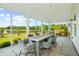 Covered patio complete with screened walls, and outdoor dining with scenic lake view at 114 Rust Rail Way, Summerville, SC 29485