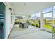 Covered patio perfect for outdoor dining with screened in walls and neighborhood views at 114 Rust Rail Way, Summerville, SC 29485
