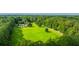 Aerial view of the property showcasing the green lawn and surrounding wooded land at 120 Greenhill Pastures, Summerville, SC 29483