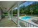 Spacious back porch overlooking a sparkling pool, perfect for outdoor dining and relaxation at 120 Greenhill Pastures, Summerville, SC 29483