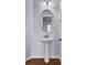 Charming bathroom featuring a pedestal sink, oval mirror and modern fixtures at 123 Blackwater Way, Moncks Corner, SC 29461