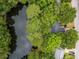 Aerial view of a community with mature trees surrounding properties and a large pond nearby at 1478 Diamond Blvd, Mount Pleasant, SC 29466