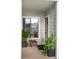 Inviting condo entrance with green plants, olive green siding, and a modern light fixture. Door number is clearly displayed at 1481 Center Street Extension # 1102, Mount Pleasant, SC 29464