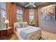 Beautiful bedroom with unique ceiling, matching drapes, and an eye-catching piece of art at 1646 Marsh Harbor Ln, Mount Pleasant, SC 29464