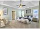 Serene bedroom offers a tray ceiling, and calming wall color with plush carpet for a comfortable retreat at 195 Prestwick Ct, Summerville, SC 29483