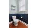 A powder room with a toilet, wood floors, and modern design elements at 213 Crossandra Ave, Summerville, SC 29483