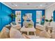 Bright living room with stylish blue accent wall, modern furnishings, and ample natural light at 2219 Kemmerlin St, Johns Island, SC 29455