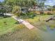 Overhead view of neighborhood waterway access with boat ramp and private docks at 261 Palm St, Mount Pleasant, SC 29464
