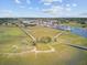 Panoramic aerial view highlighting the scenic marsh boardwalk, creek, and waterfront community at 261 Palm St, Mount Pleasant, SC 29464