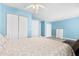 Spacious bedroom with ample closet space and a comfortable bed, illuminated by ceiling fan at 4551 Great Oak Dr, North Charleston, SC 29418