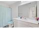 Bright bathroom featuring a shower with curtain, white vanity, and wood-look flooring at 490 Pender Woods Dr, Summerville, SC 29486