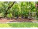 Landscaped backyard with chairs surrounding fire pit at 5209 Sterrett St, North Charleston, SC 29405