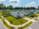 Aerial view of a neighborhood showcasing well-maintained homes, green lawns, and tree-lined streets at 602 Jancus St, Charleston, SC 29414