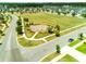 Wide aerial view of the community showcasing a large central green space and sidewalk lined streets at 701 Squire Pope Rd, Summerville, SC 29486