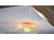 Unique light fixture with a natural fiber design casts an intricate pattern on the ceiling at 774 Creekside Dr, James Island, SC 29412