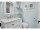Clean bathroom featuring modern wainscoting, a vanity, mirror, and stylish fixtures at 1032 Windward Rd, Charleston, SC 29412