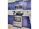 Close up of kitchen featuring blue cabinets, stainless steel oven and microwave at 104 Lancaster Ct, Goose Creek, SC 29445