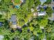 Beautiful aerial view of a home featuring a refreshing pool, verdant greenery, and a tranquil setting at 110 W 2Nd South St, Summerville, SC 29483