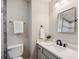 Charming bathroom featuring tile accent wall, grey vanity, and brushed-metal accents at 1161 Monaco Dr, Mount Pleasant, SC 29464