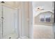 Bathroom with glass shower and a view into a carpeted bedroom with a ceiling fan at 1485 Bourne Xing, Mount Pleasant, SC 29466