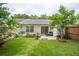 Lush backyard with artificial turf, a patio with seating, and a beautiful garden area at 1505 Blaze Ln, Charleston, SC 29412