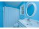 Bathroom with shower, single sink, and white patterned shower curtain at 1721 Wellstead St, Mount Pleasant, SC 29466