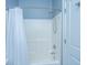 Functional bathroom with tiled shower and white shower curtain at 1721 Wellstead St, Mount Pleasant, SC 29466