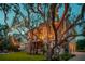 Beautifully illuminated home exterior with string lights, lush landscaping, and inviting outdoor living spaces at 1809 Rushland Grove Ln, Johns Island, SC 29455