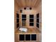 Inside view of a wooden sauna featuring benches, wood flooring, and overhead speakers at 1809 Rushland Grove Ln, Johns Island, SC 29455