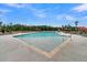 Wide shot of community pool surrounded by palm trees, lounge chairs, and umbrellas at 2477 Sawlog Ln, Summerville, SC 29486