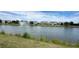 Scenic view of a tranquil pond with a fountain, lined with well-maintained homes in the Del Webb community at 310 Waterlily Way, Summerville, SC 29486