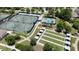 Overhead view of the tennis courts, bocce ball, and recreational facilities at the Del Webb community at 310 Waterlily Way, Summerville, SC 29486