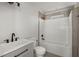 This bathroom offers modern fixtures, shower and tub combo, and neutral paint at 3113 Matipan Ave, North Charleston, SC 29405