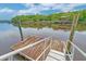 Dock view with a wooden platform, white rails, and a ladder leading into the water at 4385 Ten Shillings Way, Ravenel, SC 29470