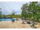 Backyard pool featuring a waterfall feature, comfortable seating, and lush landscaping, perfect for outdoor relaxation at 4385 Ten Shillings Way, Ravenel, SC 29470