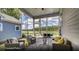 Comfortable covered patio featuring cozy seating, stylish decor, and scenic lake views for relaxing and entertaining outdoors at 629 Marsh Cove Cir, Summerville, SC 29486