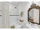 Bathroom with tiled shower, soaking tub and vanity with an ornate mirror at 701 Hibbens Grant Blvd, Mount Pleasant, SC 29464