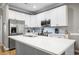 Modern kitchen featuring stainless steel appliances, a stylish island, and white cabinets at 81 Sandbar Ln # 23, Folly Beach, SC 29439