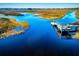 An aerial view of a community dock on the water with marshland extending into the distance at 1017 Saltwater Cir, Johns Island, SC 29455