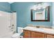 Bathroom featuring a vanity with a granite countertop, a framed mirror, and a bathtub with a shower at 127 Rawlins Dr, Summerville, SC 29485