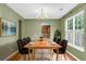 Elegant dining room featuring a wooden table, modern chandelier, and ample seating for eight at 127 Rawlins Dr, Summerville, SC 29485