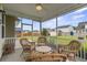 Covered patio with wicker furniture, offering a cozy outdoor seating area with views of the backyard at 411 Topcrest Ln, Moncks Corner, SC 29461