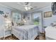 This cozy bedroom boasts light blue walls and decorative accents, creating a serene coastal atmosphere at 414 Birch Ave, Goose Creek, SC 29445