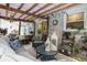 Inviting sunroom featuring comfortable seating, decorative lanterns, brick accent wall, and tranquil outdoor views at 414 Birch Ave, Goose Creek, SC 29445