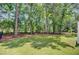 A well-manicured backyard with a lush lawn, mature trees, and privacy fencing, creating a serene outdoor space at 4272 Persimmon Woods Dr, Charleston, SC 29420