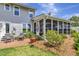 Backyard featuring a brick patio, screened porch, lovely landscaping, and mature trees at 1199 Parkway Drive, Mount Pleasant, SC 29464